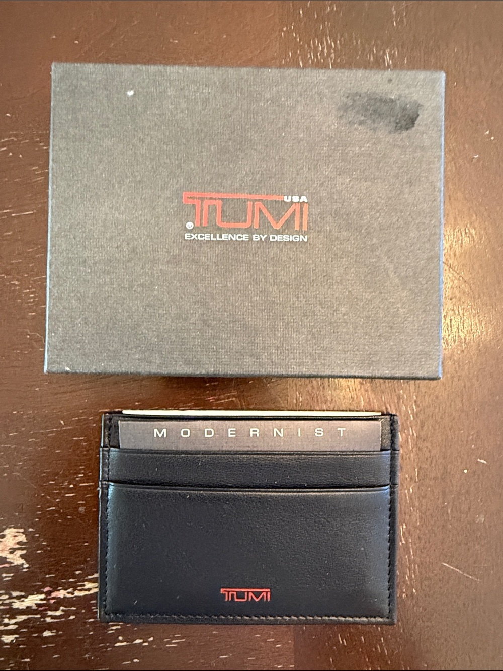 Tumi Black Modernist Slim Leather Card Case Holder